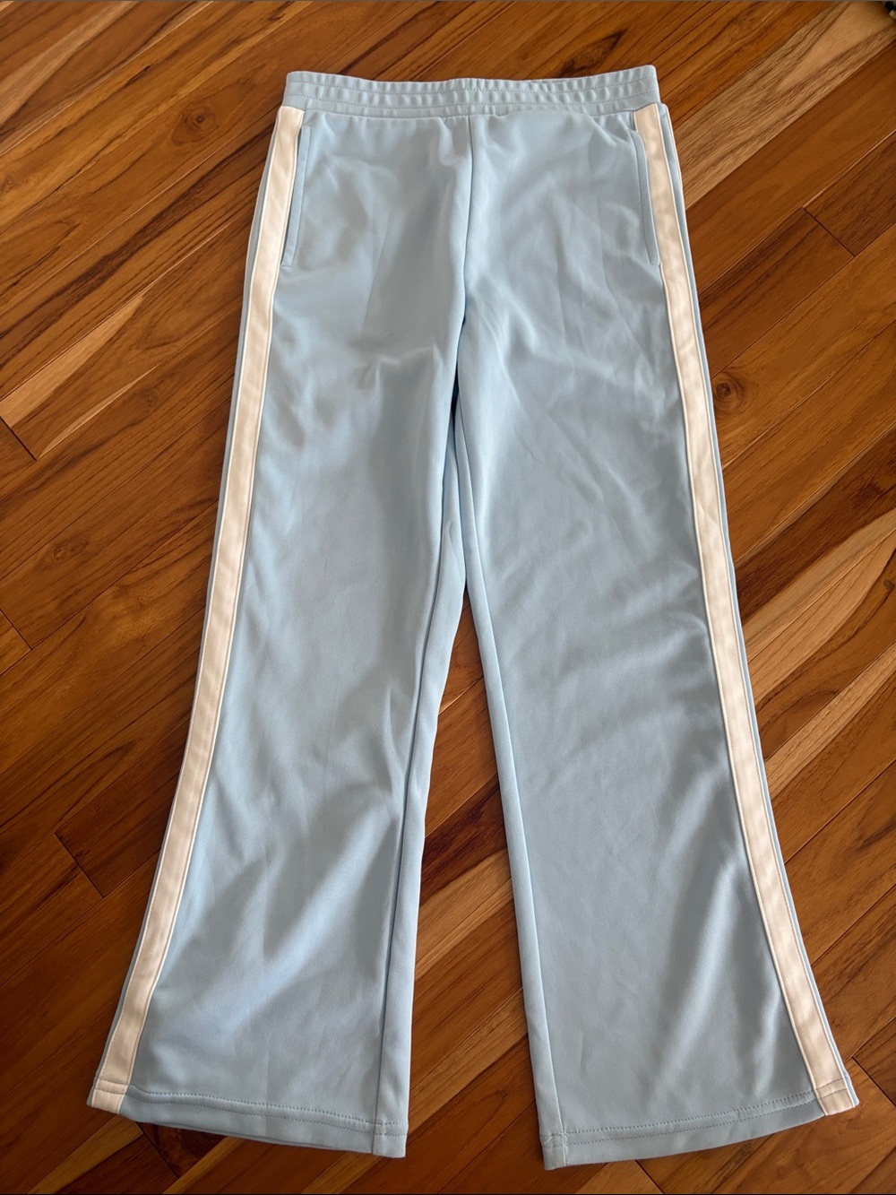 Light Blue Kids Track Pants with White Side Stripes